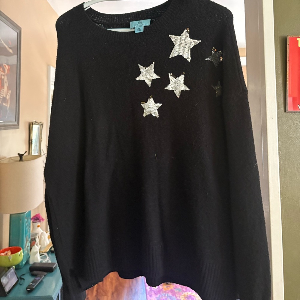CeCe Black Pullover with Silver Star Details